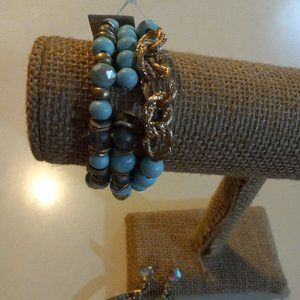 3 strand aqua blue bracelet with coordinating earrings